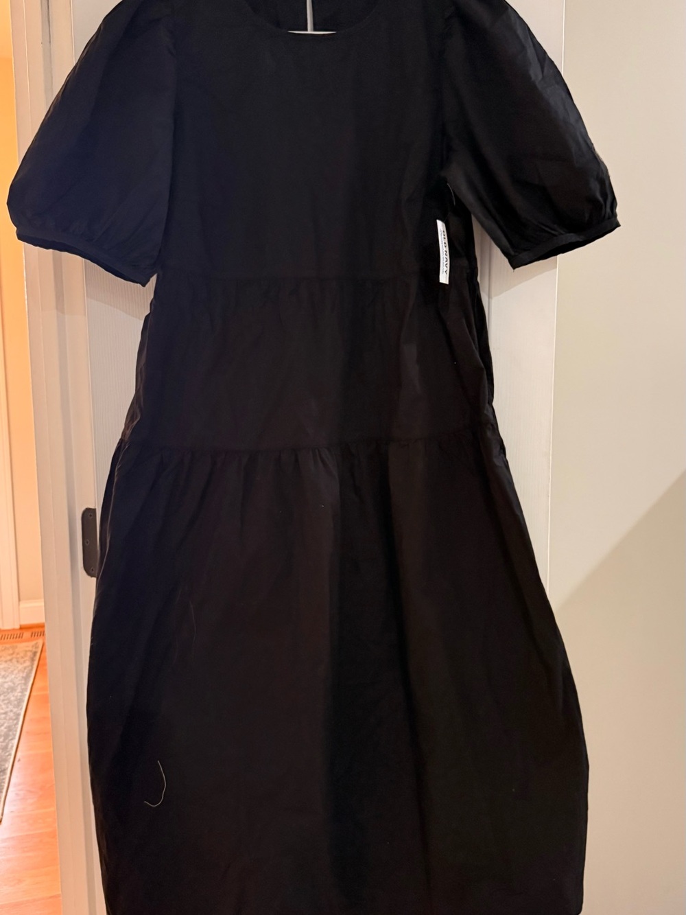 Old Navy Black Puff Sleeve Tiered Midi Dress